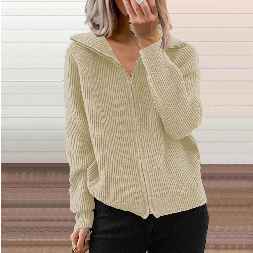 Women's Oversized Full Zip Collared Cardigan Sweater