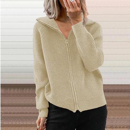 Women's Oversized Full Zip Collared Cardigan Sweater