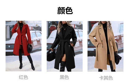 Women's Oversized Long Belted Double Breasted Winter Coat