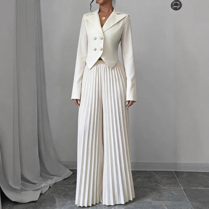 Women's 2 Piece Blazer Set Pleated Wide Leg Pants