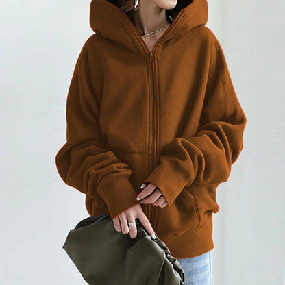 Womens Oversized Zip Up Fleece Hoodie Jacket