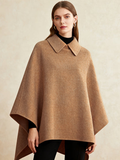 Women's Collared Wool Blend Cape Sleeveless Winter Poncho