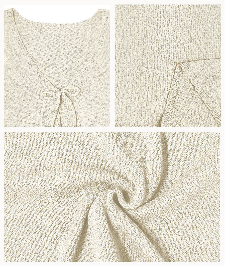 V Neck Tie Front Knit Tank Shorts Set Casual Outfit