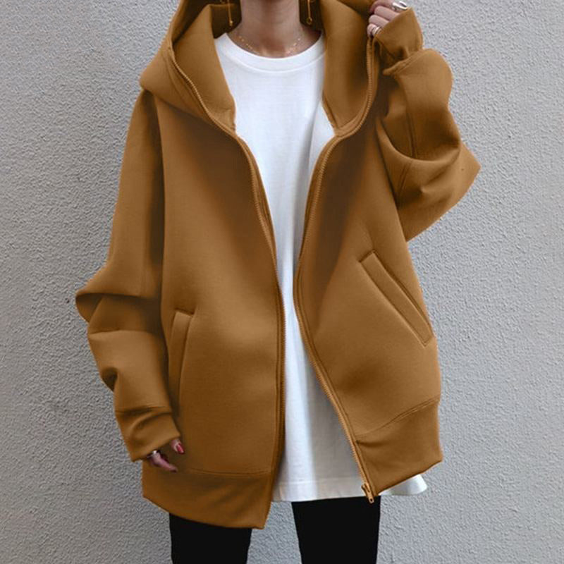 Oversized Zip Up Fleece Hoodie Women Longline Jacket