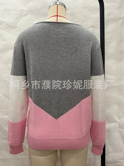 Women's Color Block Crochet Crew Neck Sweater