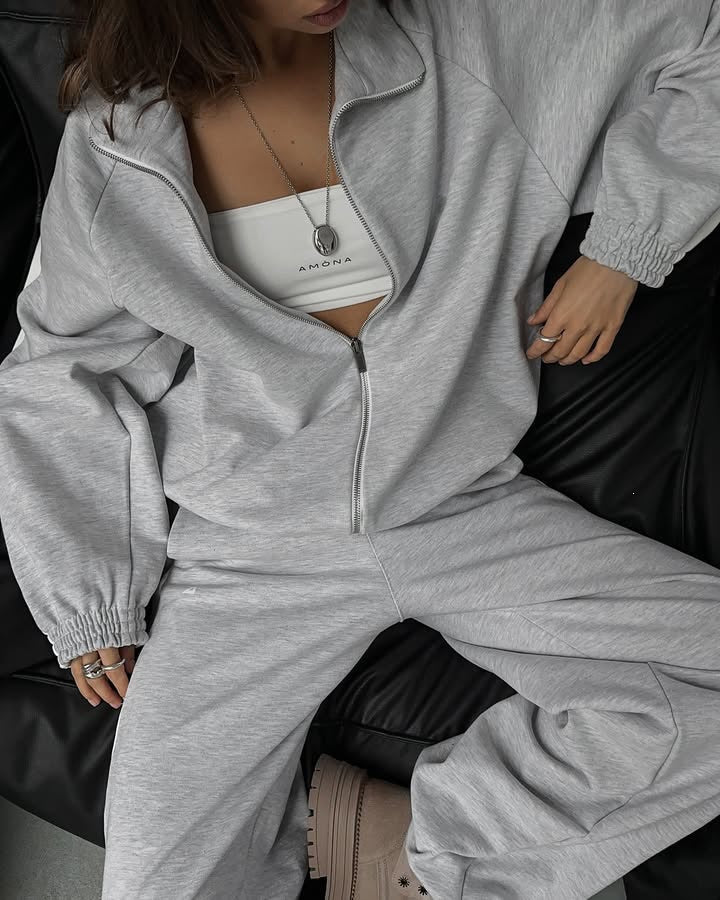Women's Colorblock Zip Hoodie Jogger Pants Matching Set