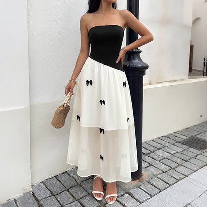 Color Block Strapless Maxi Dress Bow Detail Y2K Summer