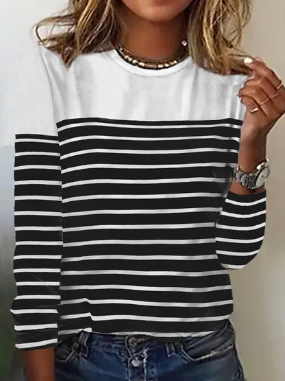 Women's Color Block Striped Long Sleeve Casual T-Shirt