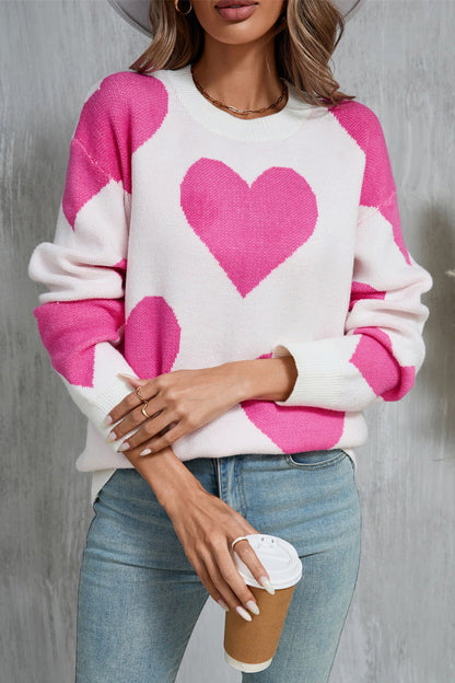 Valentine Heart Knit Sweater Pink Red Pullover Top