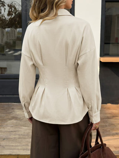 Women's Cotton Peplum Blouse Pleated Button Down Shirt