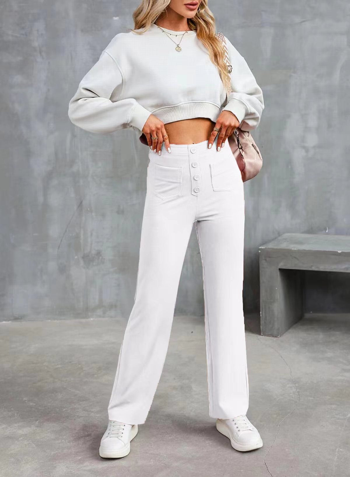 Women's High Waisted Straight Leg Pants with Pockets