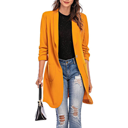 Women's 3/4 Sleeve Longline Blazer with Pockets