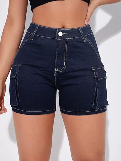 High-Waisted Slim-Fit Cargo Shorts with Pockets for Women