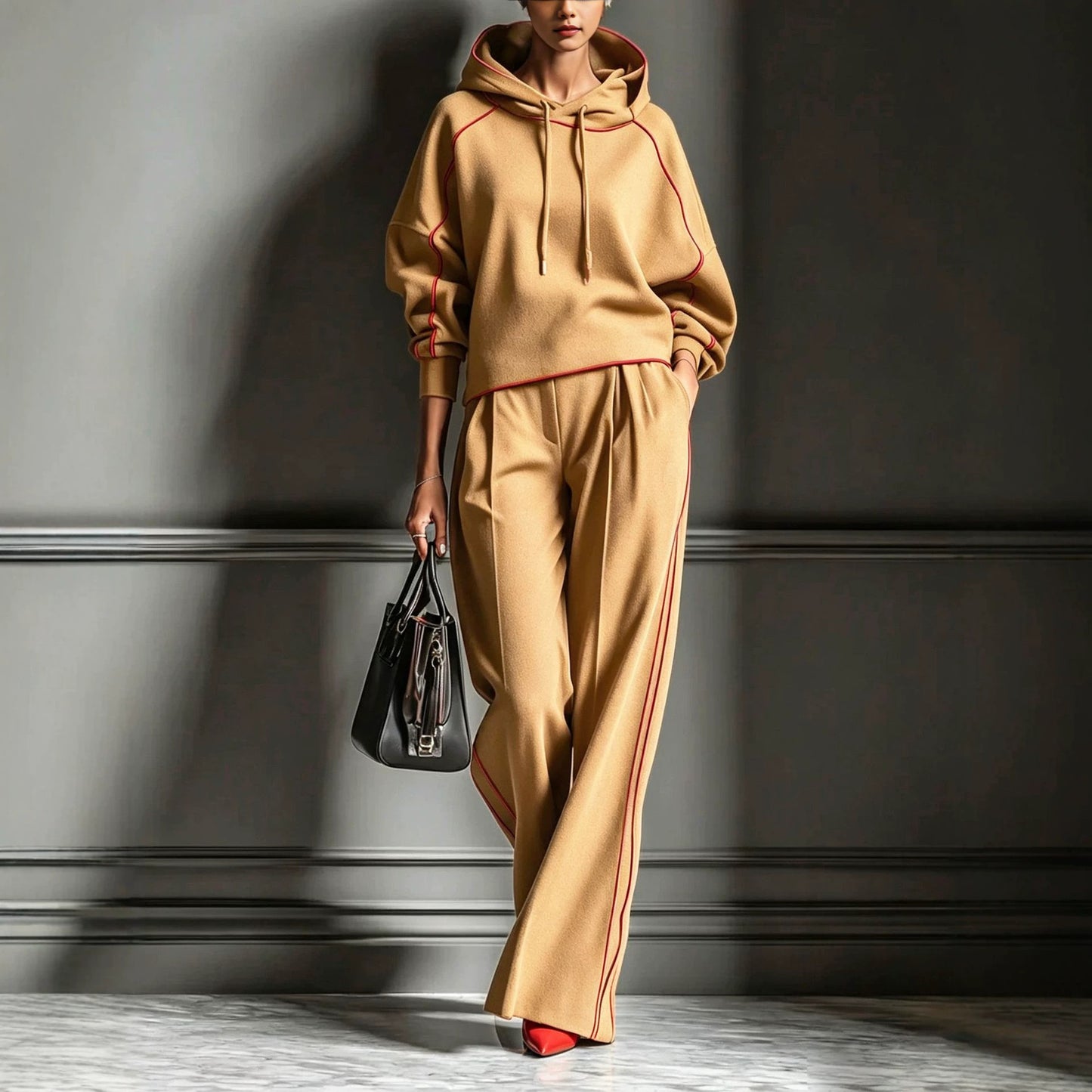 Color Block Oversized Hoodie Pants Matching Set