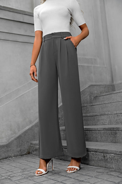 Women's High-Waist Wide-Leg Suit Pants - Elegant Office Trousers