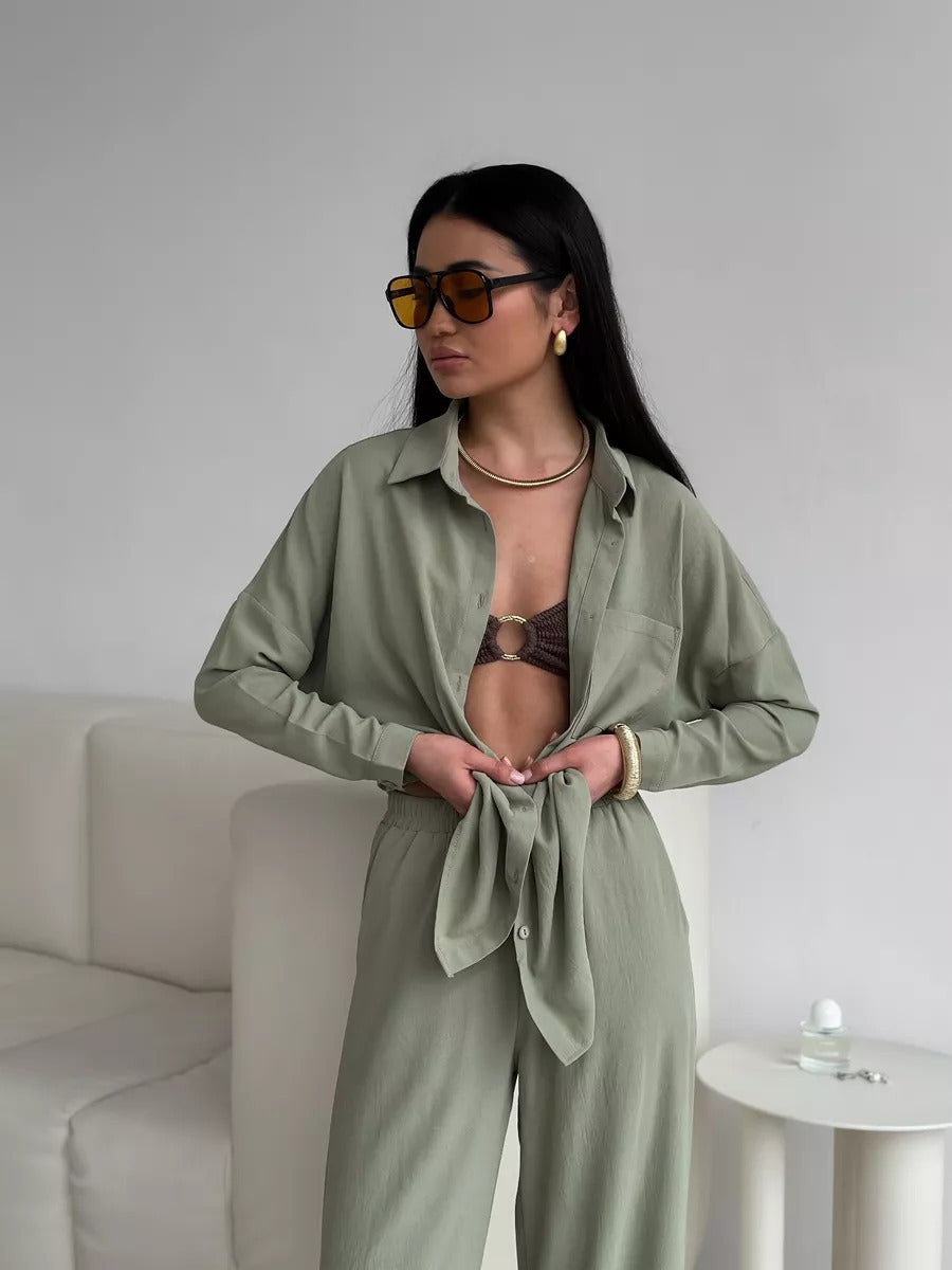 Women's Cardigan Wide Leg Pants Two Piece Lounge Set