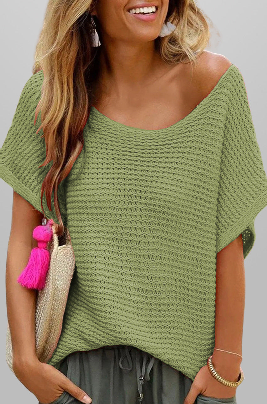 Textured Knit Short Sleeve Loose Fit Summer Top