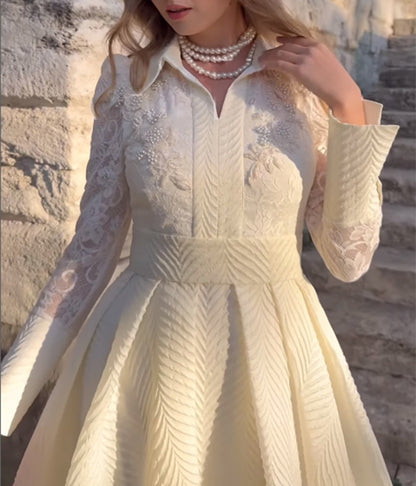 White Lace Floral Maxi Dress Long Sleeve Vintage Formal