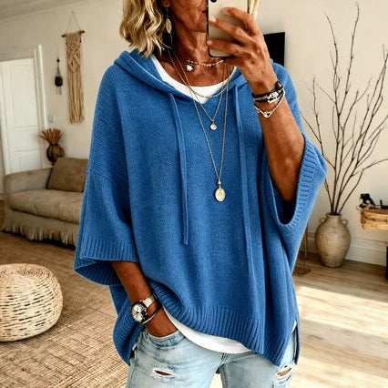 Oversized Knit Hoodie Sweater Women Loose Pullover