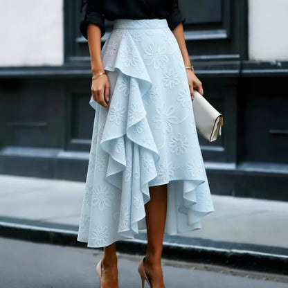Women's Floral Asymmetrical Ruffle Midi Skirt