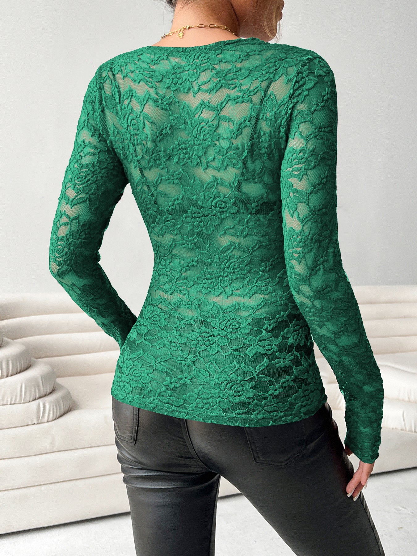 Long Sleeve Pullover Floral Lace Mesh Top