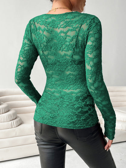 Long Sleeve Pullover Floral Lace Mesh Top