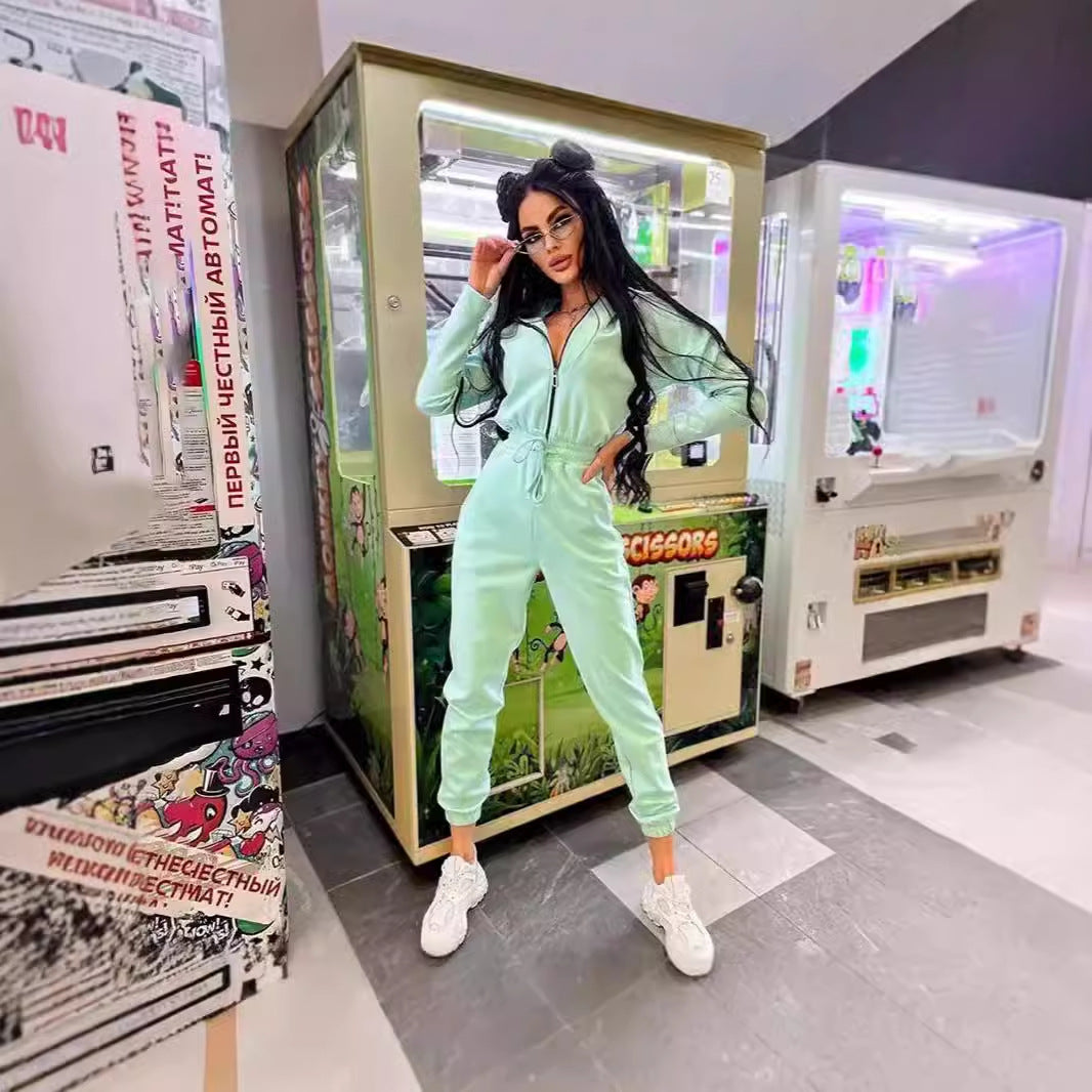 Women's Hooded Drawstring Jogger Jumpsuit Pockets