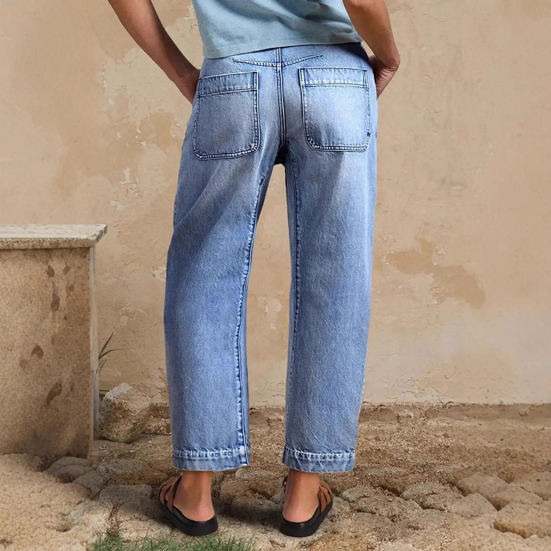 Cropped Wide Leg Denim Pants Casual Straight Jeans