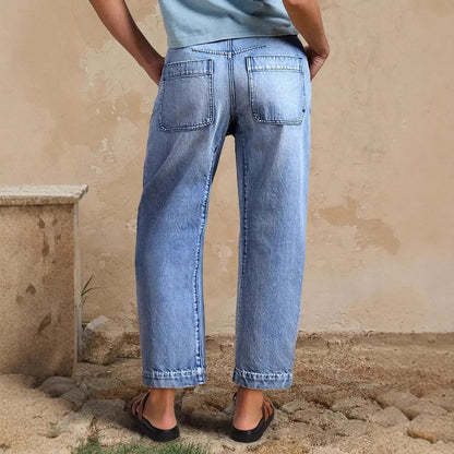Cropped Wide Leg Denim Pants Casual Straight Jeans