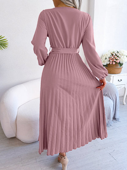 Women's Temperament Cross V-neck Pendulum Pleated Dress