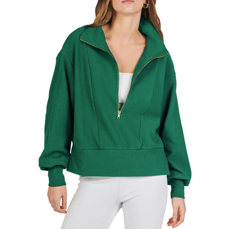 Women's Quarter Zip Collared Sweatshirt Long Sleeve