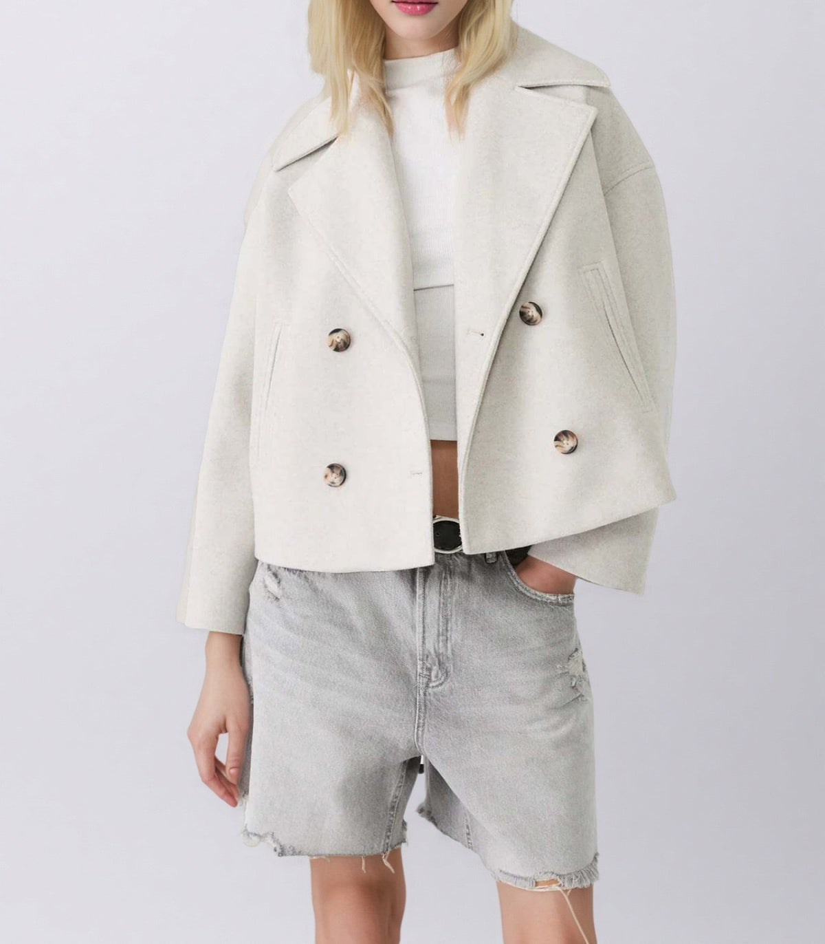 Women's Cropped Double Breasted Wool Coat Jacket