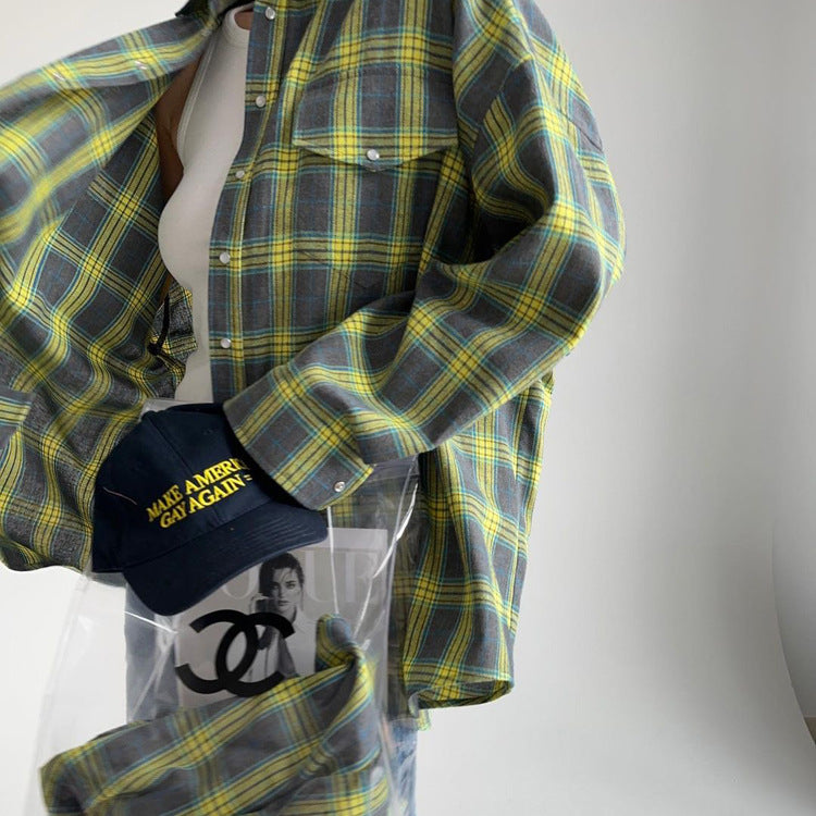Women's Oversized Plaid Long Sleeve Button Down Shirt