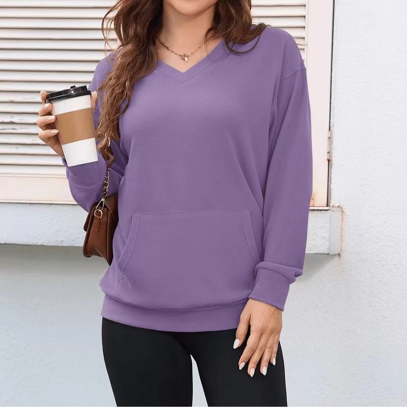 Women's Oversized V-Neck Sweatshirt Plus Size Pocket Top