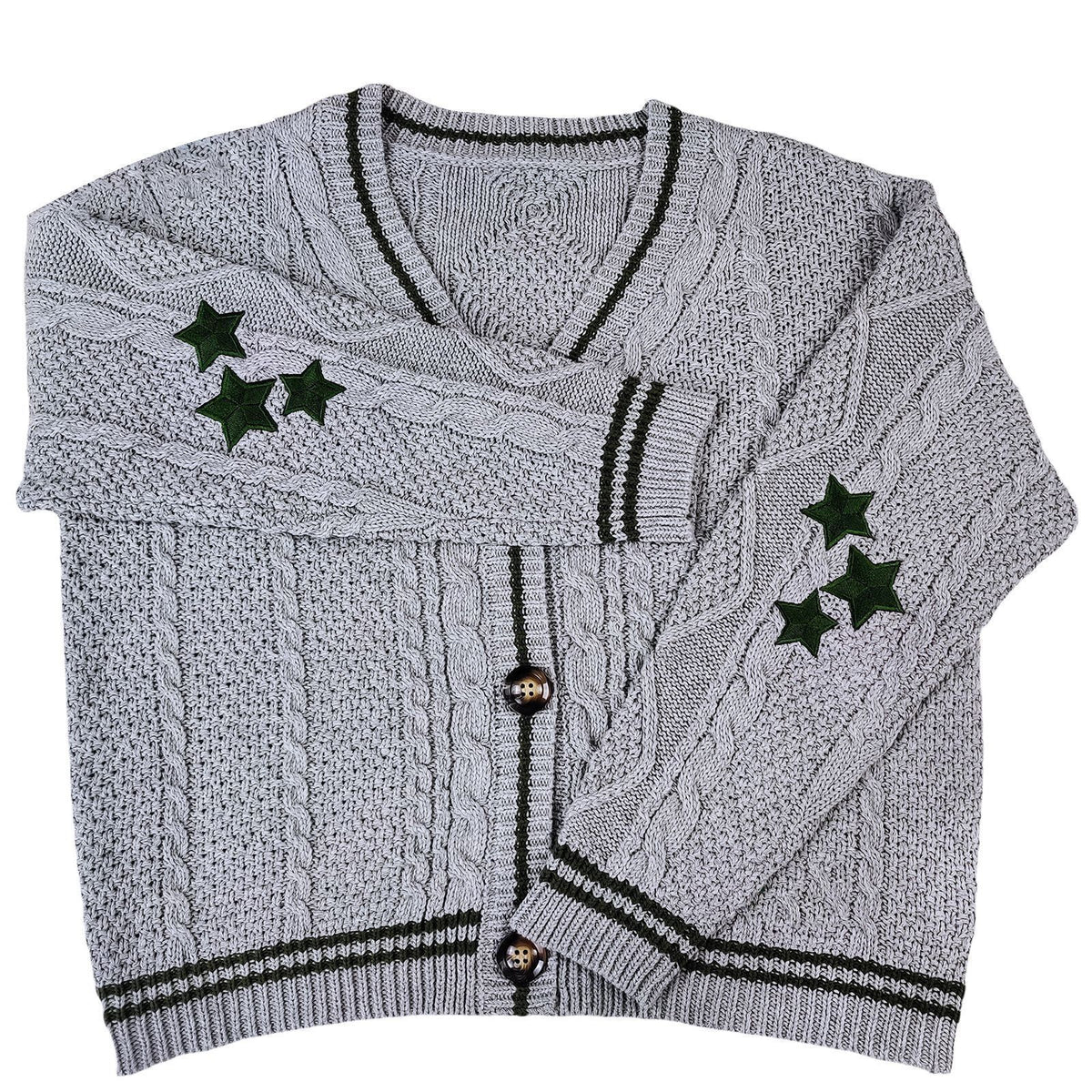 Oversized Chunky Star Embroidered V-Neck Cardigan