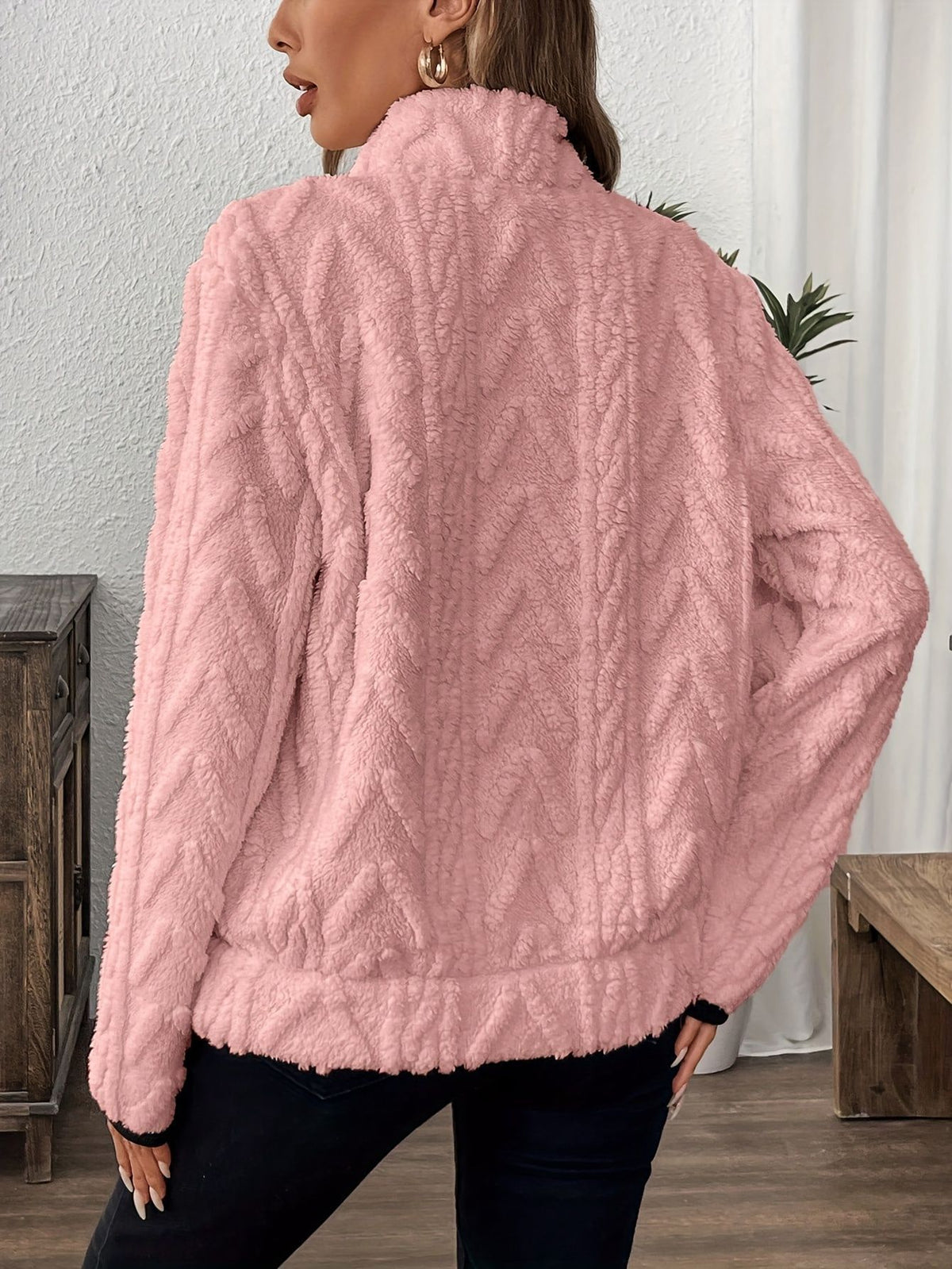 Women's Sherpa Quarter Zip Cropped Pullover Sweatshirt