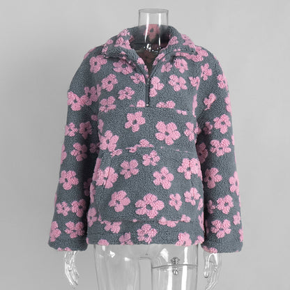 Women's Floral Fleece Quarter Zip Pullover