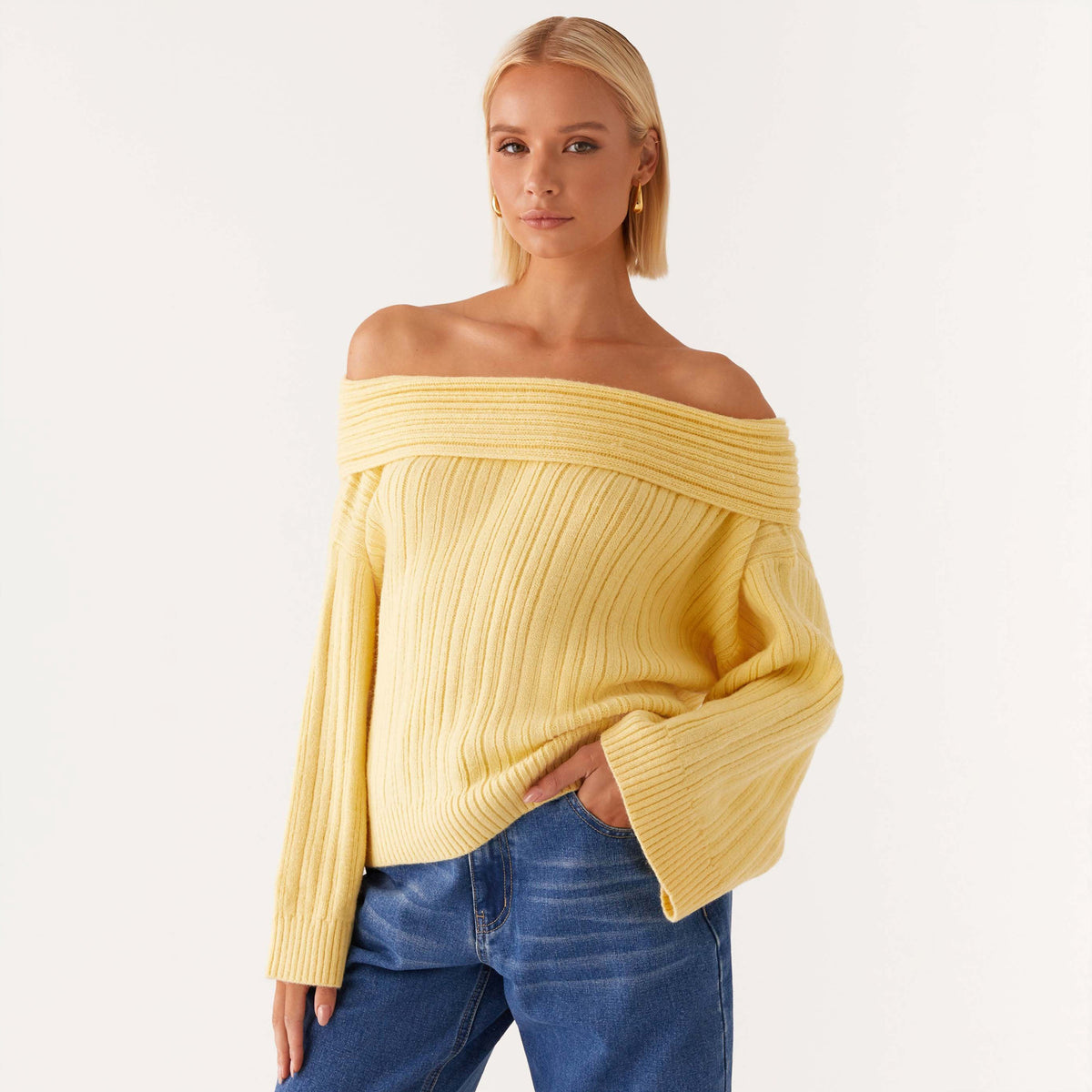 Women's Off Shoulder Oversized Ribbed Knit Sweater