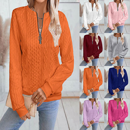 Women's Cable Knit Half Zip Pullover Sweatshirt Long Sleeve