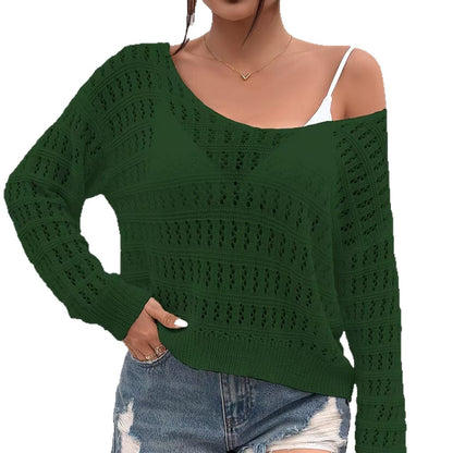 Off Shoulder Crochet Sweater Long Sleeve Cover Up