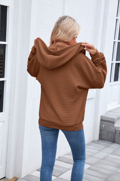 Quilted Zip Up Hooded Jacket Hoodie with Pockets