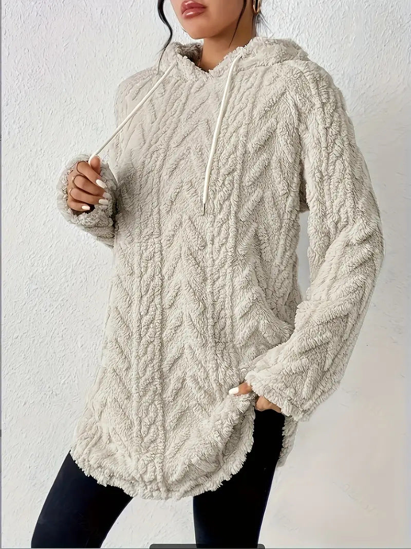 Women's Textured Sherpa Hoodie Drawstring Pullover