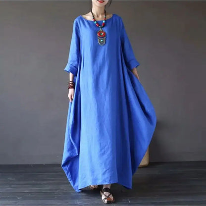 Women's Casual Loose Maxi Dress Long Sleeve Ruffle Hem Solid