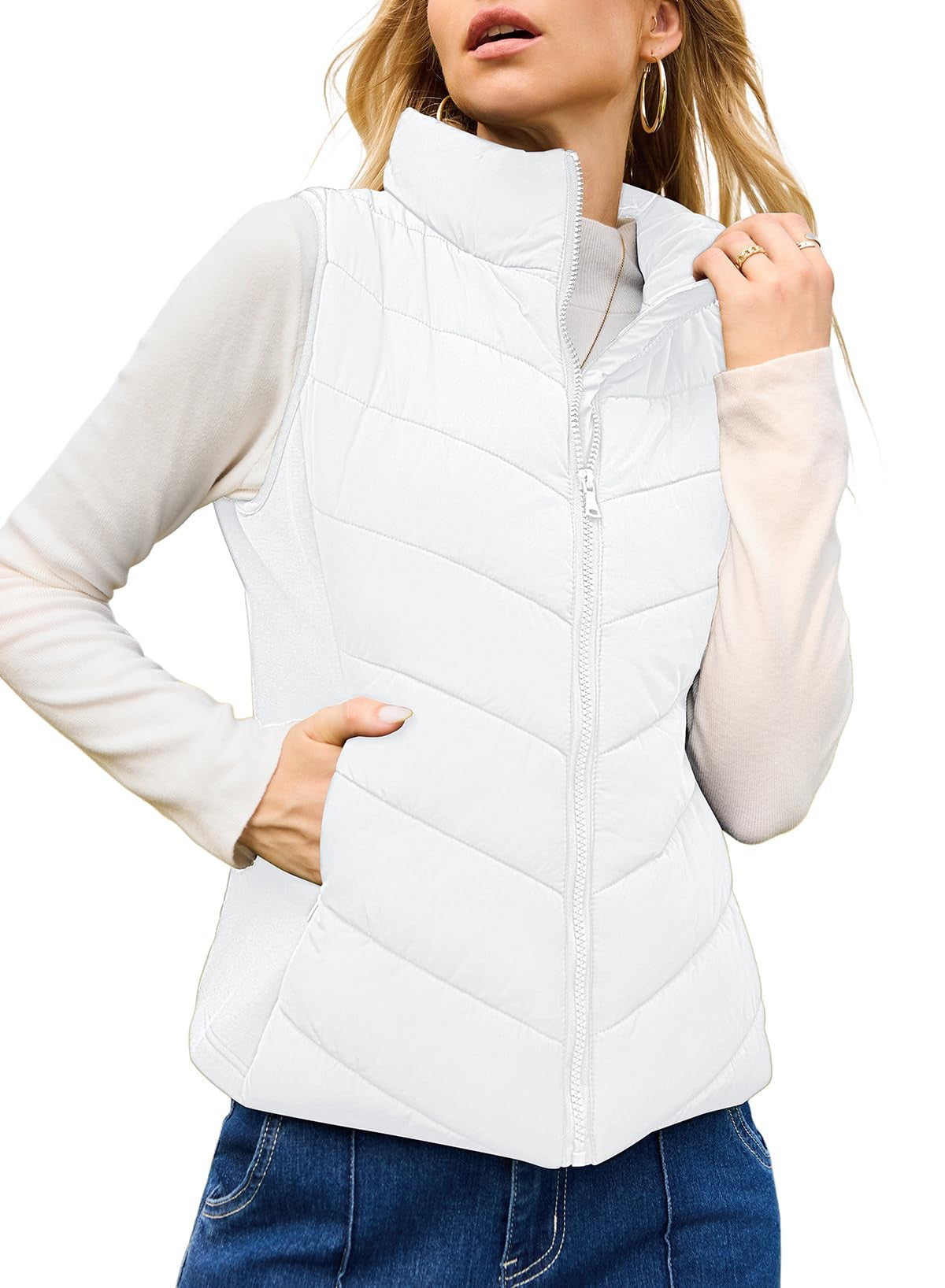 Women's Quilted Zip Up Puffer Vest Sleeveless Jacket