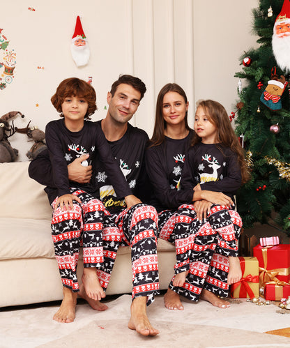 Alphabet Snowflake Deer Parent-Child Wear Printed Loungewear Christmas Pajamas