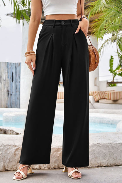 High Waist Pleated Wide Leg Dress Pants