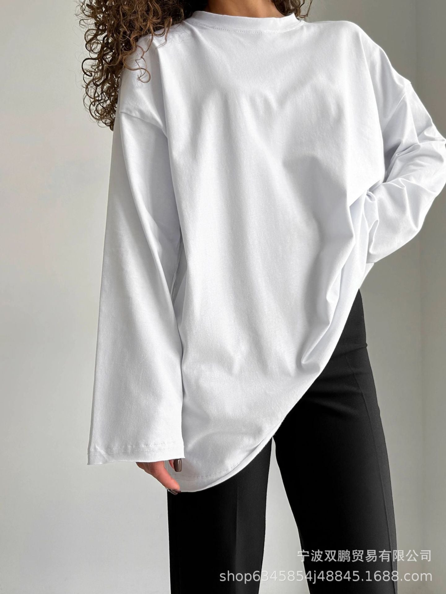 Women's Oversized Distressed Cotton Long Sleeve Tee