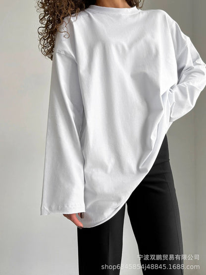 Women's Oversized Distressed Cotton Long Sleeve Tee