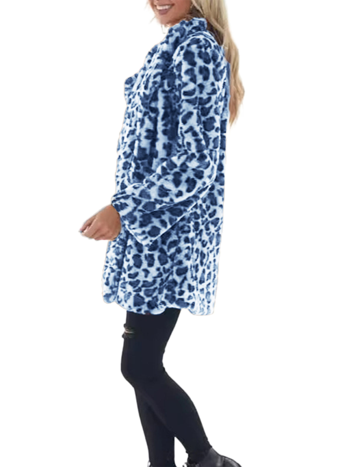 Women's Leopard Faux Fur Coat Open Front Oversized