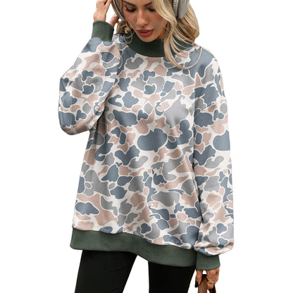 Women's Oversized Printed Mock Neck Sweatshirt Long Sleeve